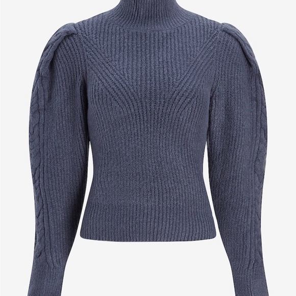 Cable Knit Puff Sleeve Open Back Sweater - Picture 2 of 3